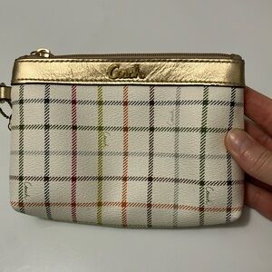 Coach Gold Plaid Clutch with Elegant Trim